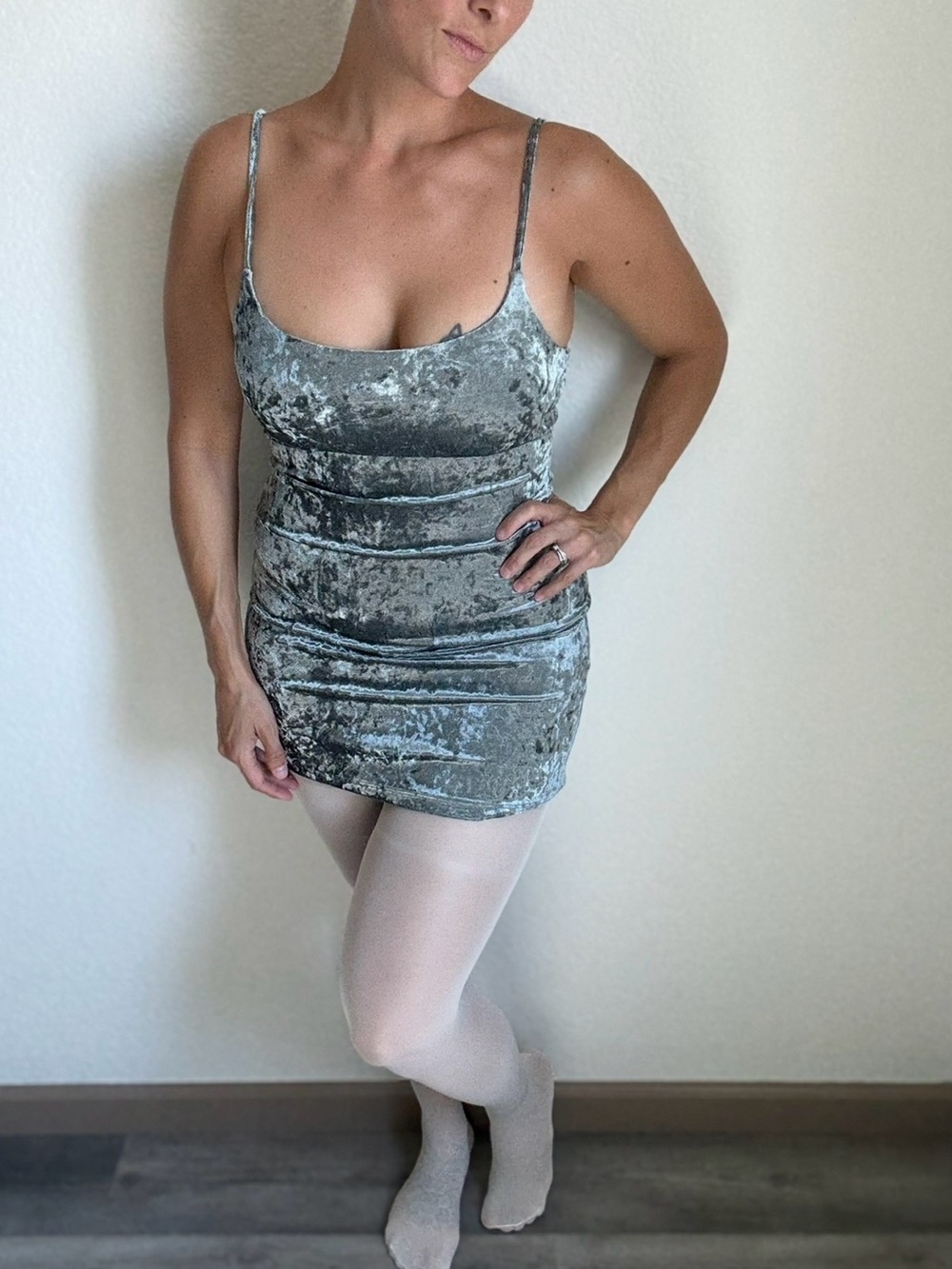 Velvet Bodycon Mini Dress Blue Silver Party Small Stretch Streetwear